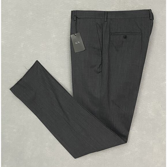 Armani Exchange Men's 40W Dress Pant Flat Front Raw Hem Stretch Wool Gray NEW - Picture 1 of 10
